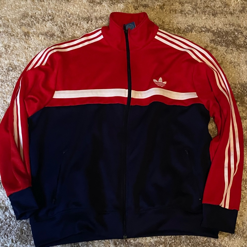 Adidas Men's Red and Navy Bomber Jacket